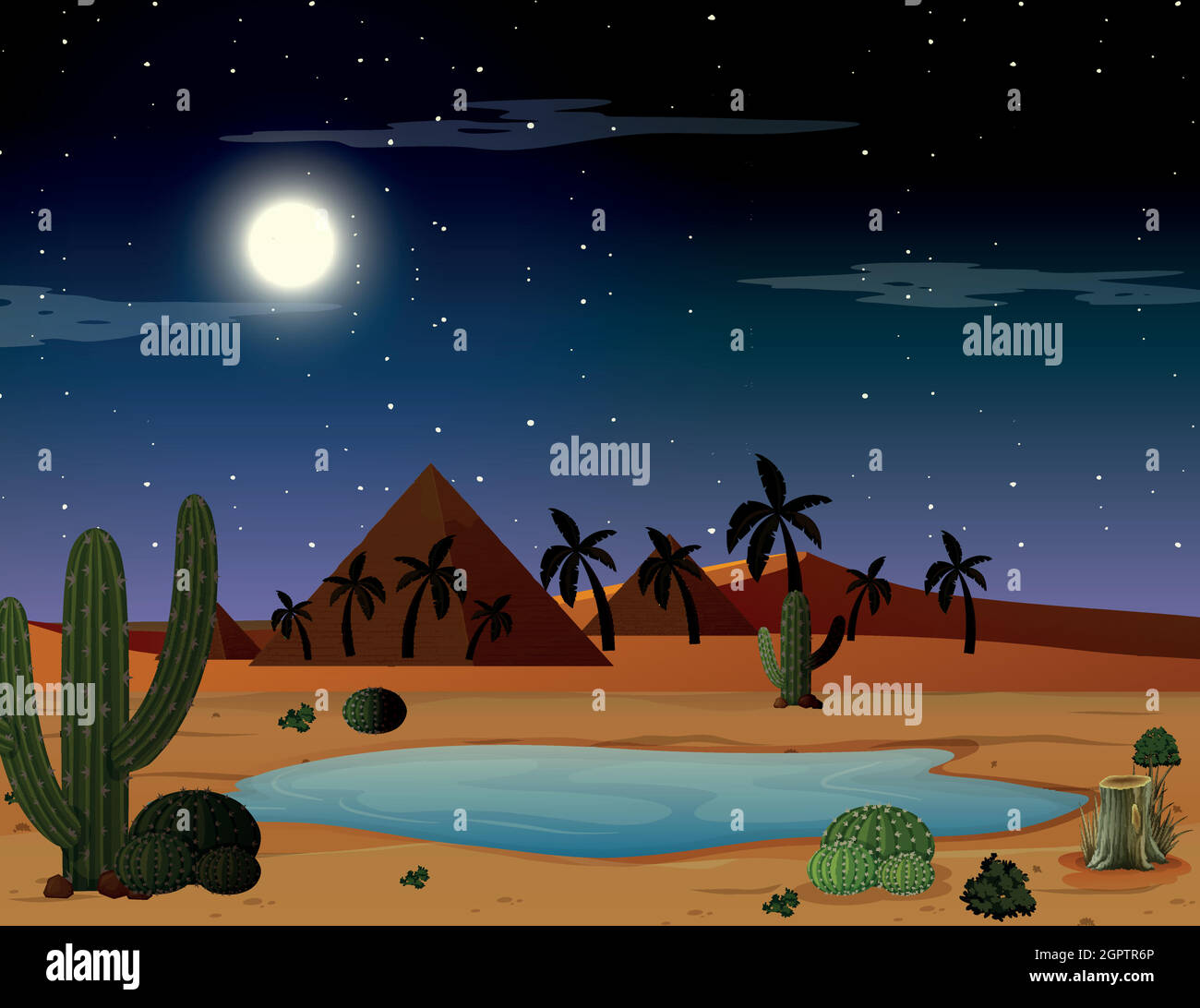 Une scène de nuit dans le désert Illustration de Vecteur