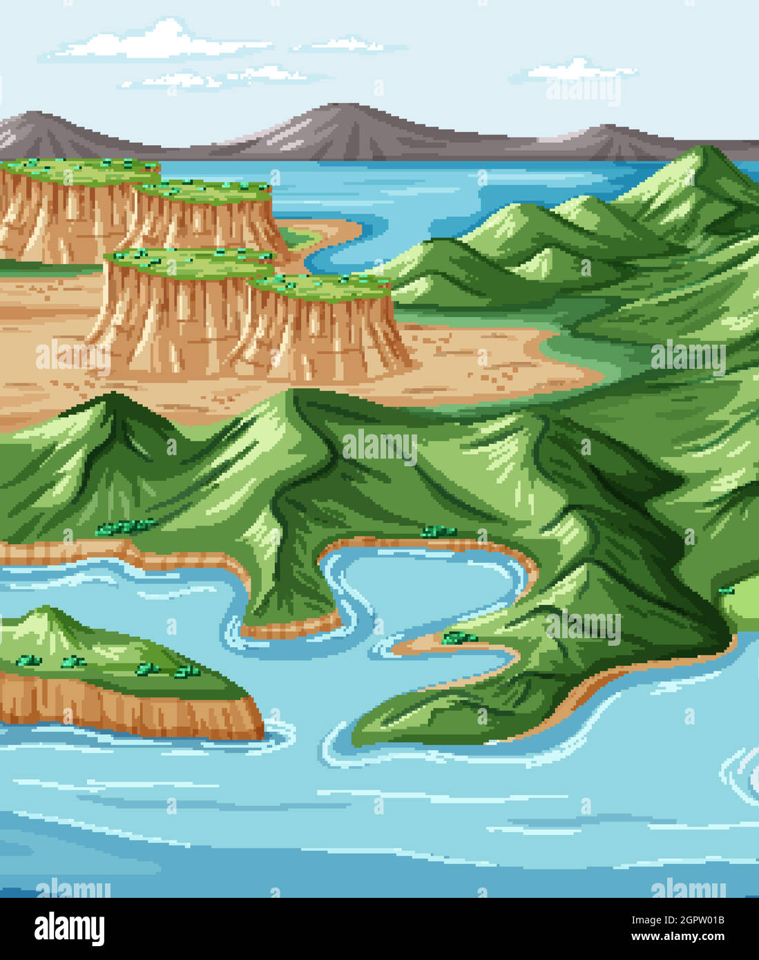 Vue panoramique avec scène de paysage de parc naturel Illustration de Vecteur