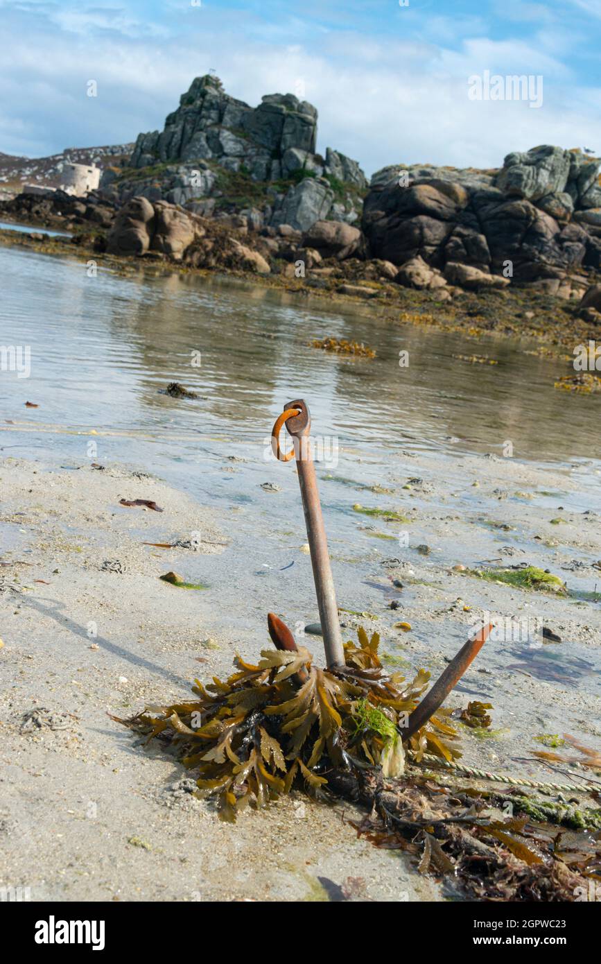 Une ancre dans Kitchen Porth, Bryher, Isles of Scilly Banque D'Images