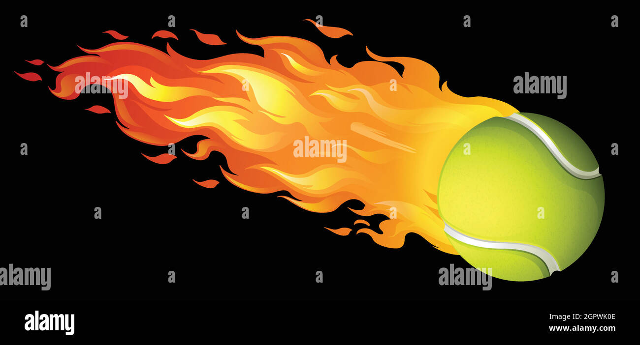 Balle de tennis flamboyante sur fond noir Illustration de Vecteur