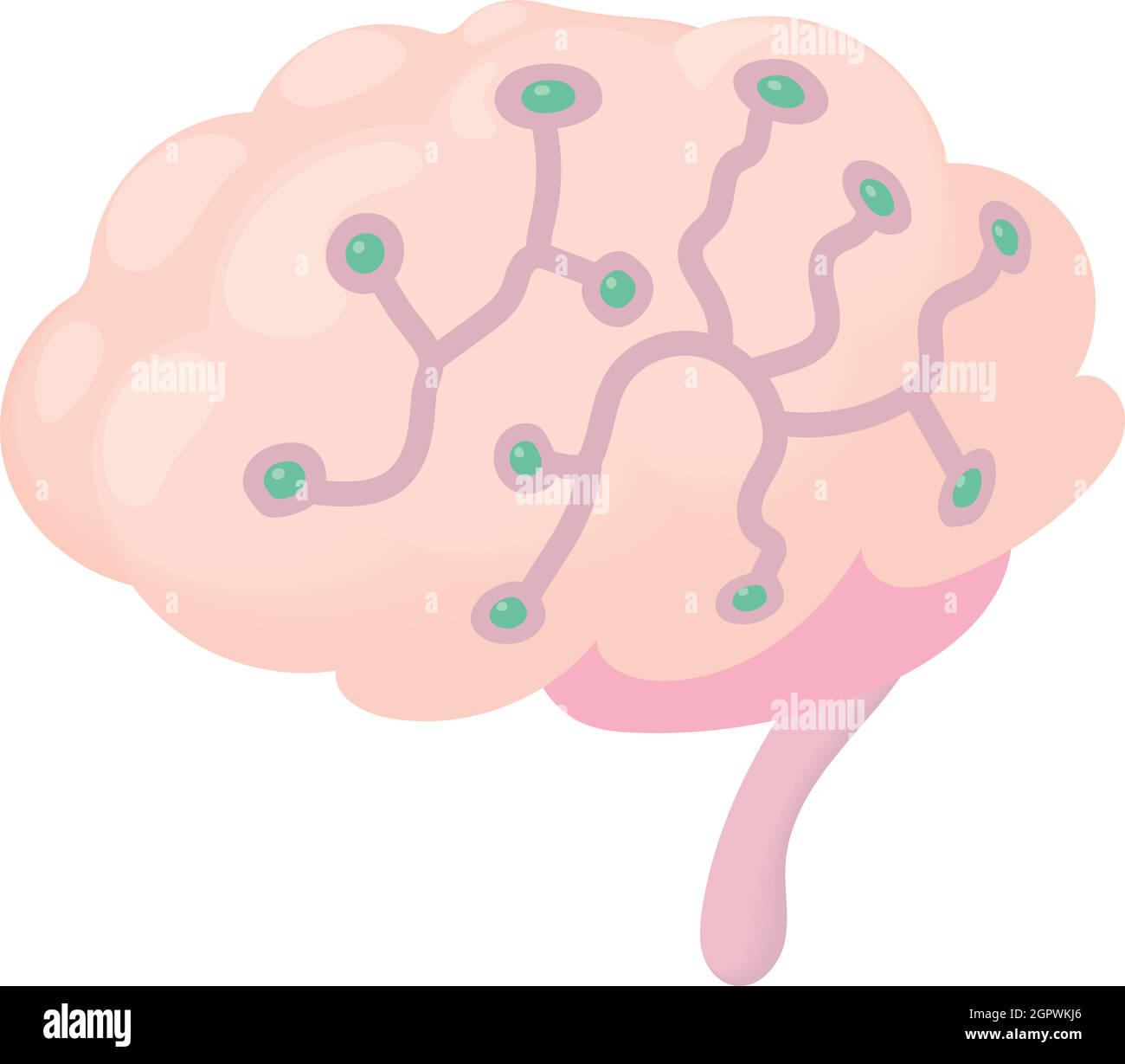 Capteurs sur le cerveau humain, l'icône de style cartoon Illustration de Vecteur
