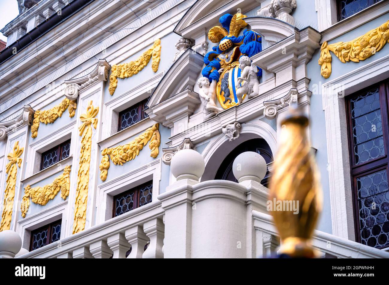 Façade de l'ancienne Bourse de Leipzig (1687), le plus ancien bâtiment baroque de la ville. Banque D'Images