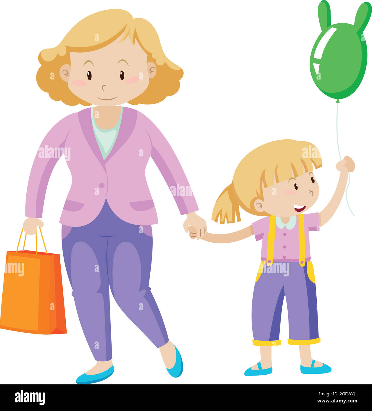 Mère et fille holding hand Illustration de Vecteur