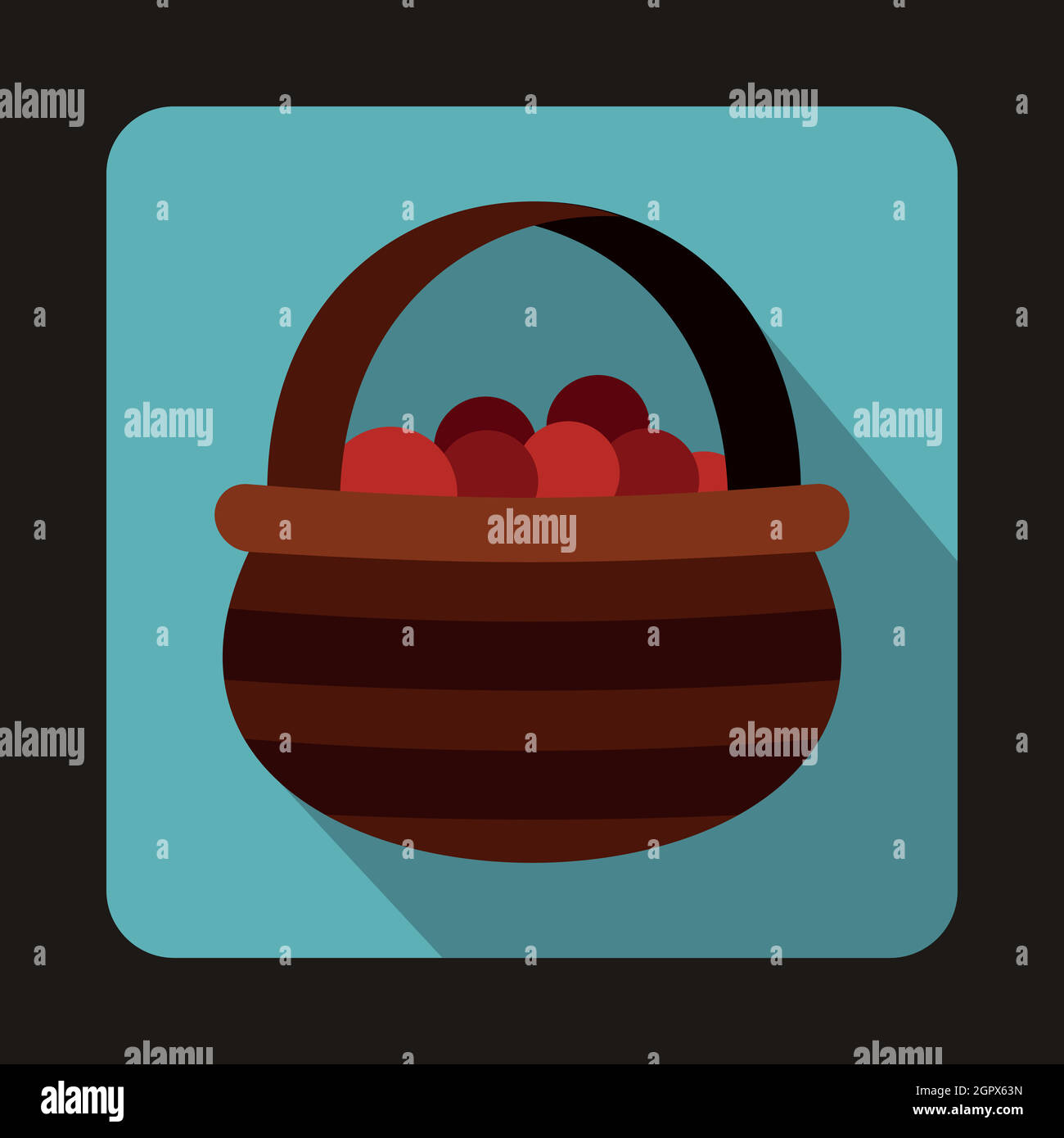 Panier avec des canneberges, icône de style plat Illustration de Vecteur