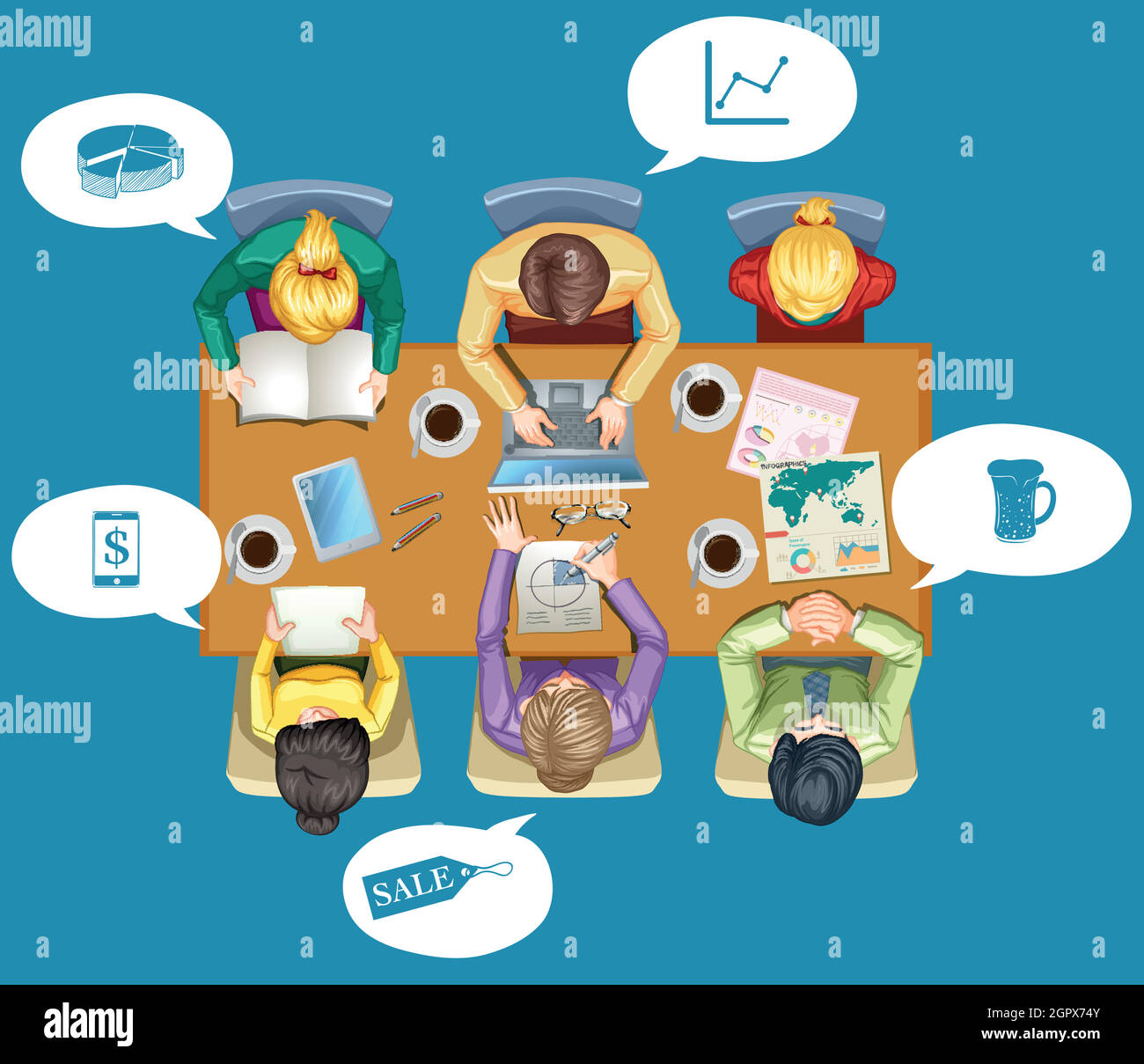 Personnes en voyage d'affaires à la table de réunion Illustration de Vecteur