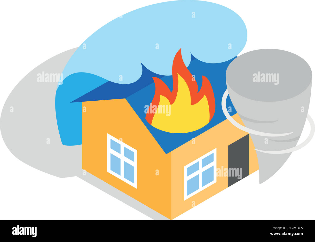 Il y a le feu à la maison, l'icône de style 3D isométrique Illustration de Vecteur