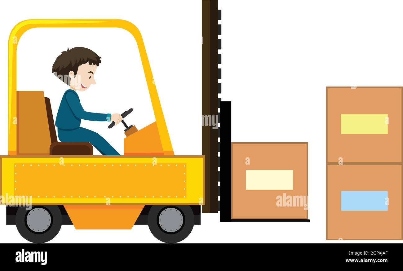 Un homme conduisant un chariot élévateur Illustration de Vecteur