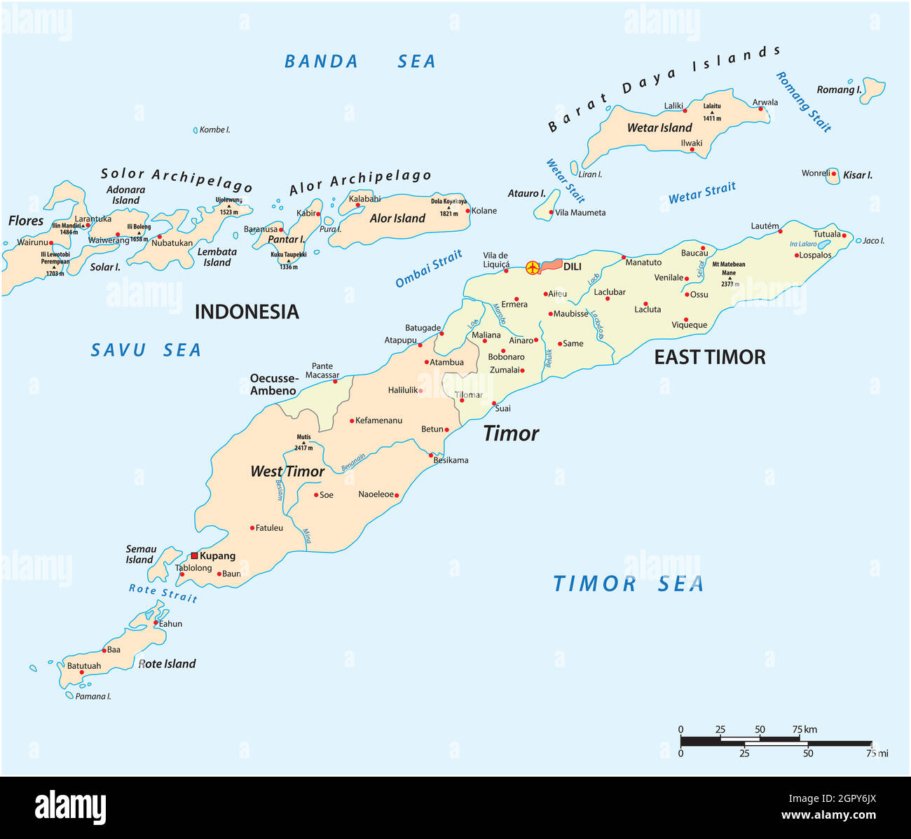 Carte de l'île du Timor, du Timor oriental et de l'Indonésie Illustration de Vecteur