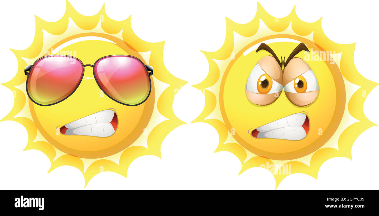 Soleil au visage en colère Illustration de Vecteur