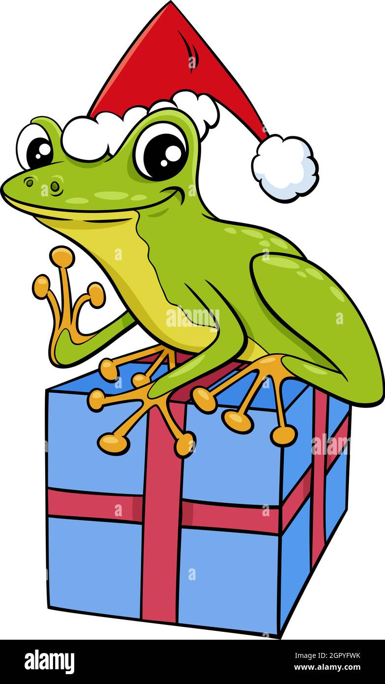 Illustration de dessin animé de l'arbre animal grenouille caractère avec le présent à l'heure de Noël Illustration de Vecteur