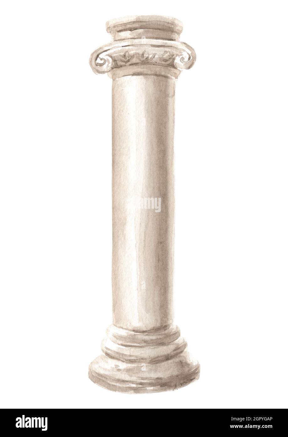 Colonne classique en marbre antique, illustration aquarelle dessinée à la main, isolée sur fond blanc Banque D'Images