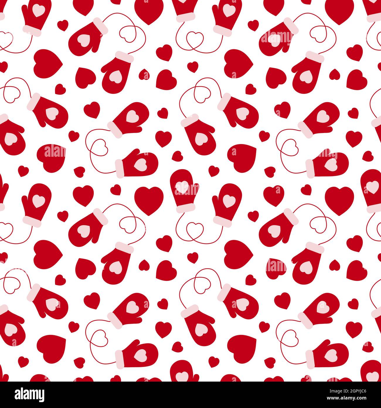 Motif sans couture des moufles et des coeurs sur fond blanc. Illustration de Vecteur