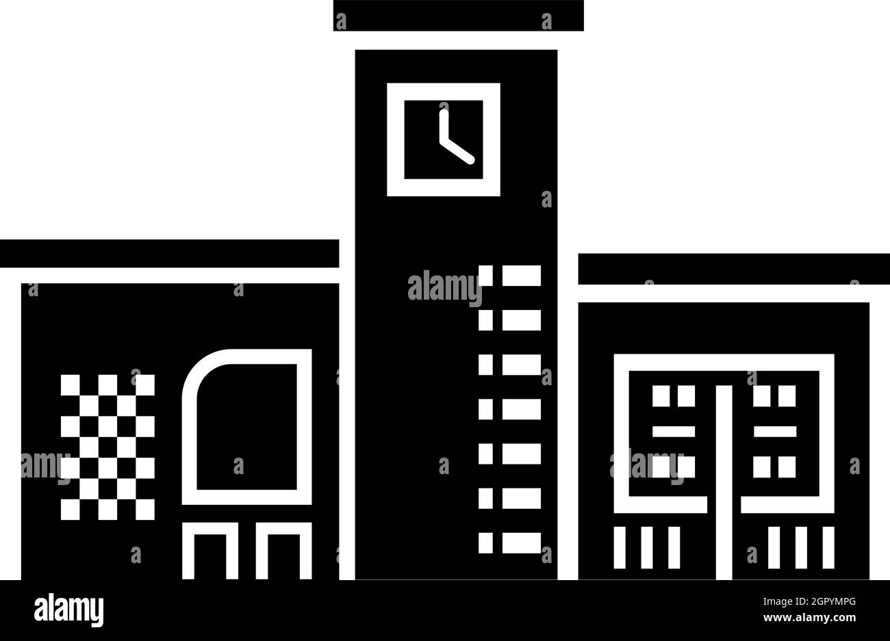 Bâtiment public avec une icône d'horloge dans un style simple Illustration de Vecteur