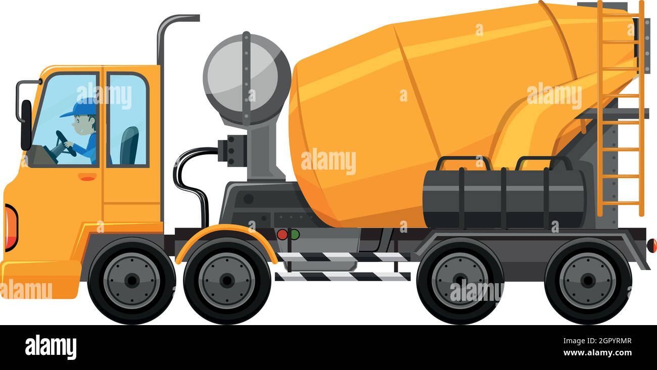 Homme conduisant un camion mélangeur de ciment Illustration de Vecteur
