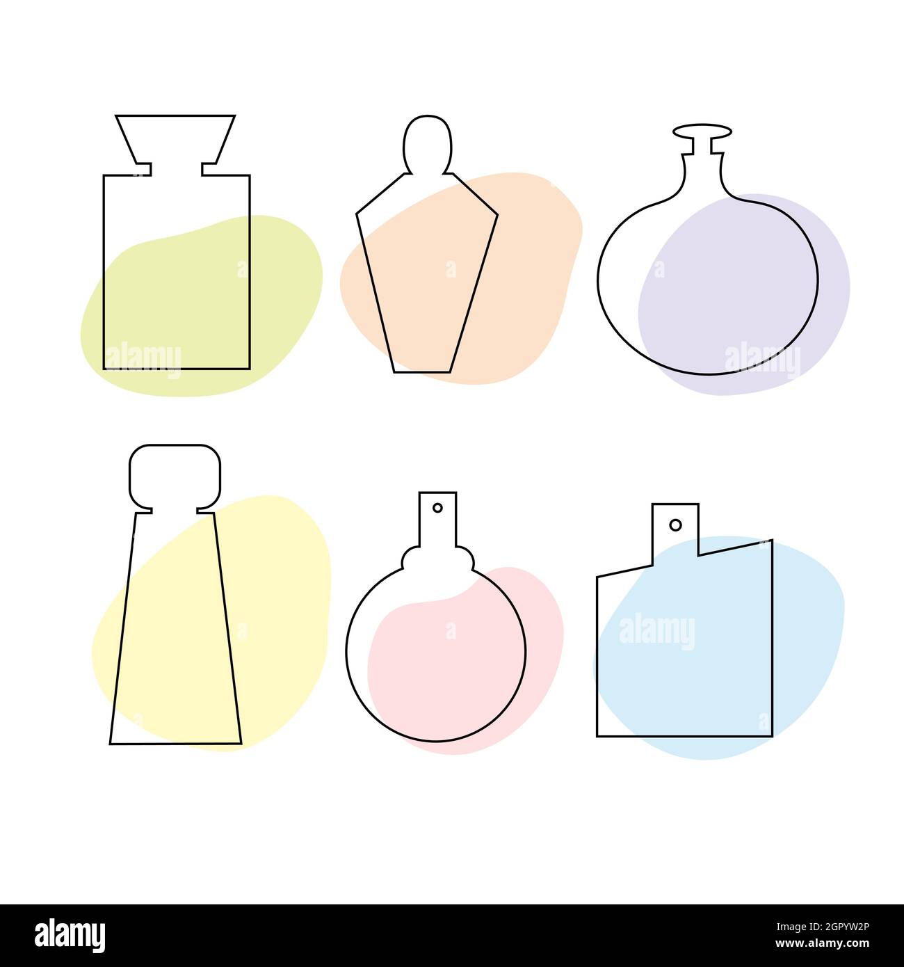 Un ensemble de flacons de parfum délicats de style plat. Produit cosmétique. Illustration de Vecteur