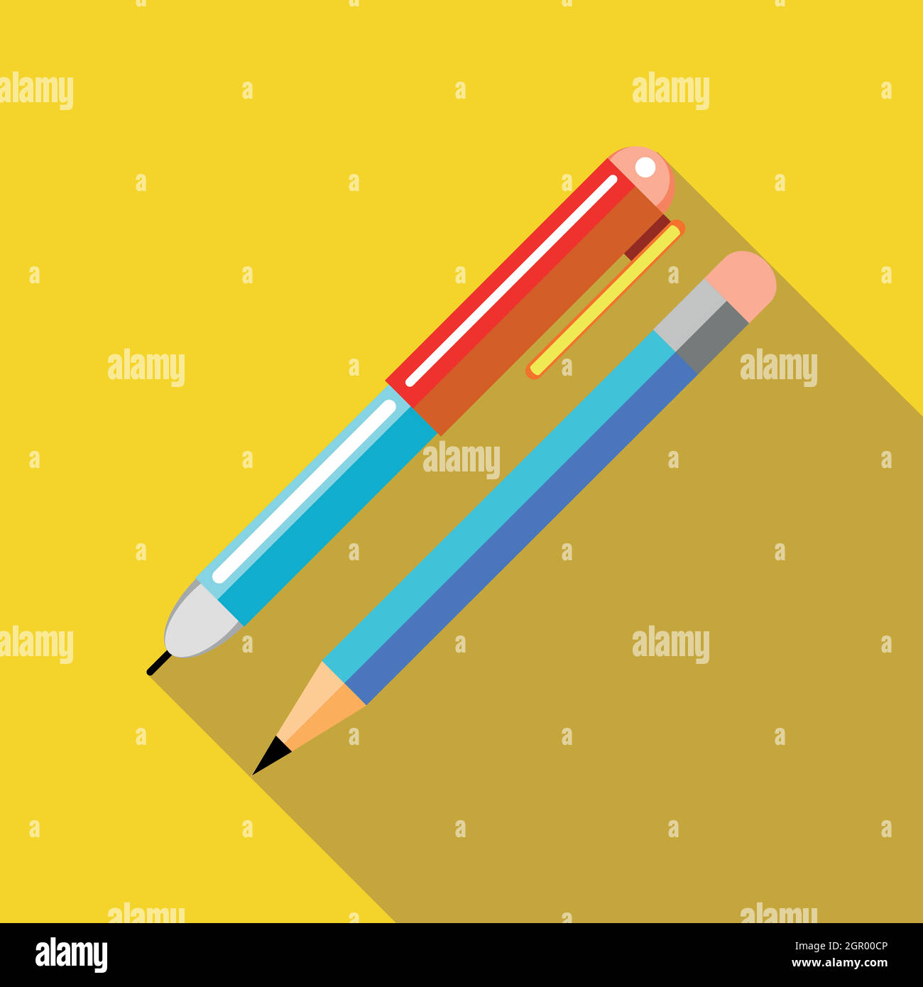 Stylo et crayon en style plat Illustration de Vecteur