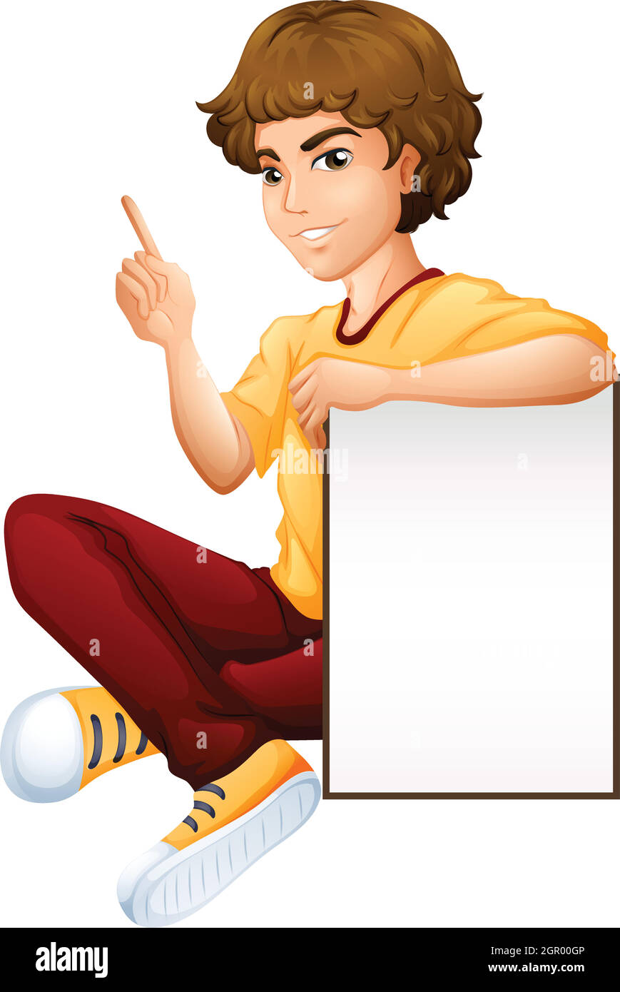 Un homme assis à côté du panneau vide Illustration de Vecteur