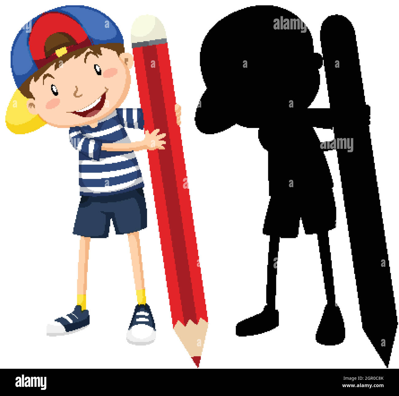 Garçon avec un gros crayon de couleur et de silhouette Illustration de Vecteur