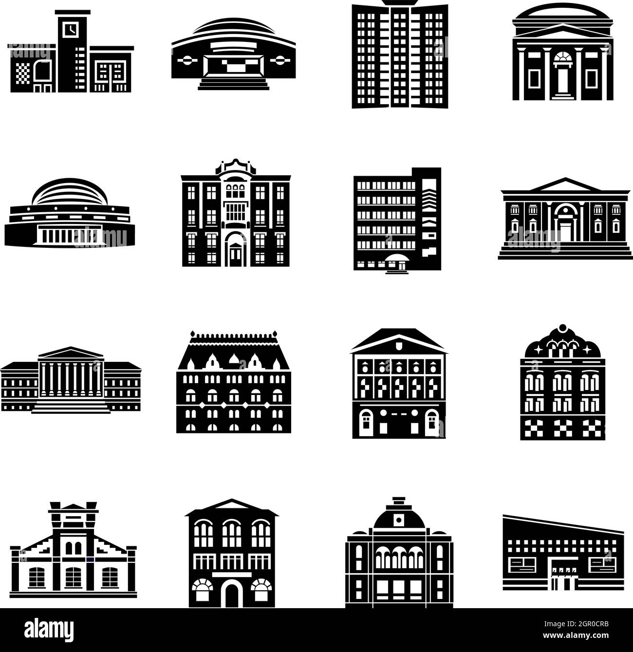 Les bâtiments publics, le style simple icons set Illustration de Vecteur