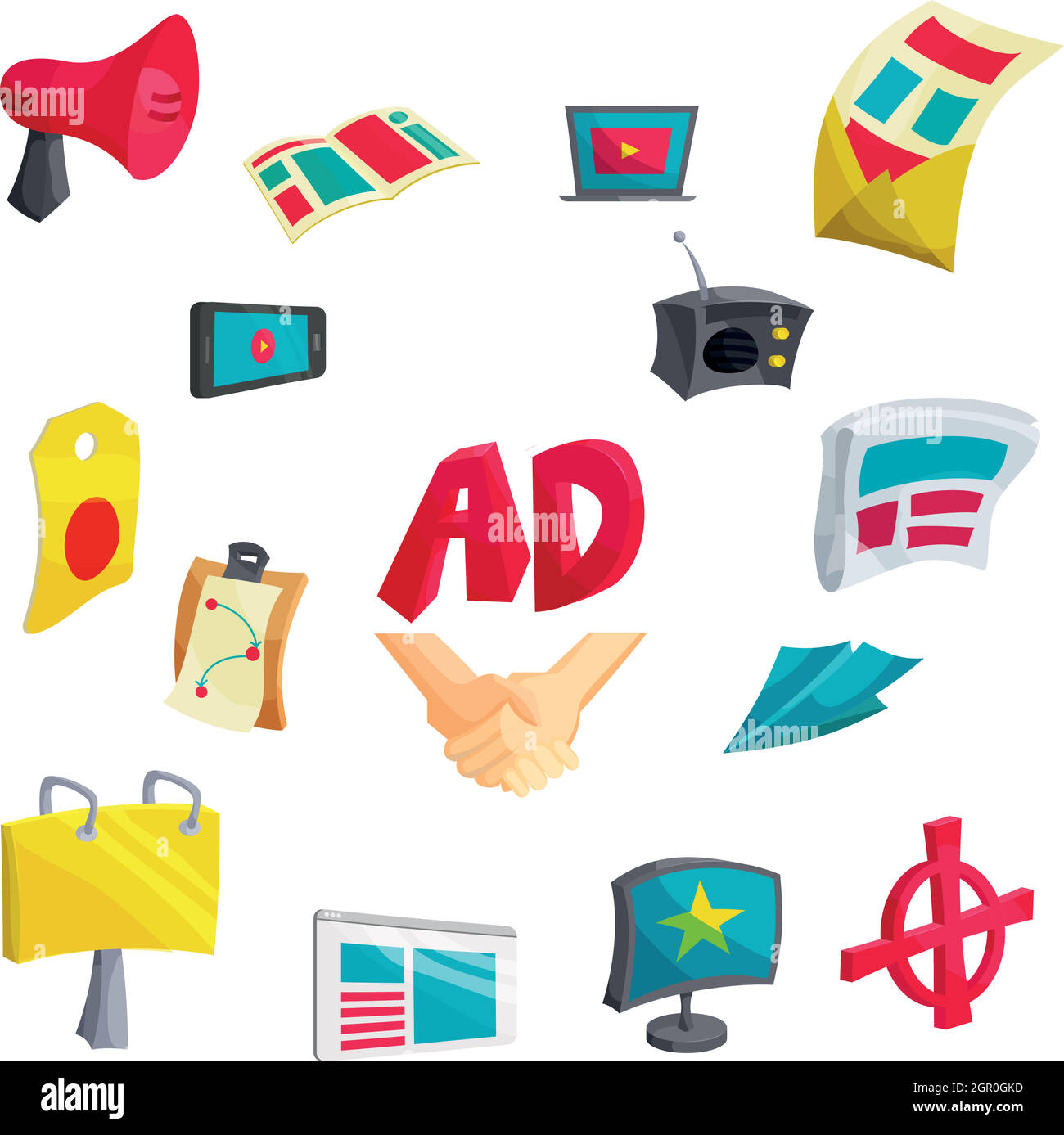 Icônes de la publicité, de style cartoon Illustration de Vecteur