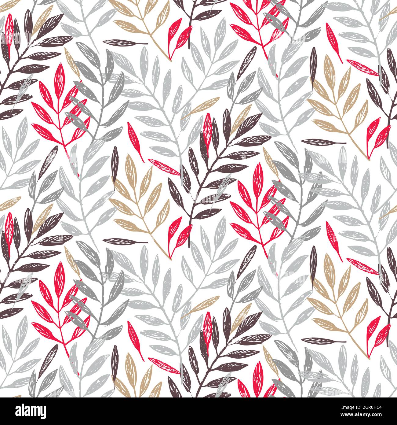 Feuilles de palmier tropicales, motif feuillage sans couture. Illustration vectorielle. Fond de palmier de la jungle tropicale rouge, gris et gris foncé. Illustration de Vecteur