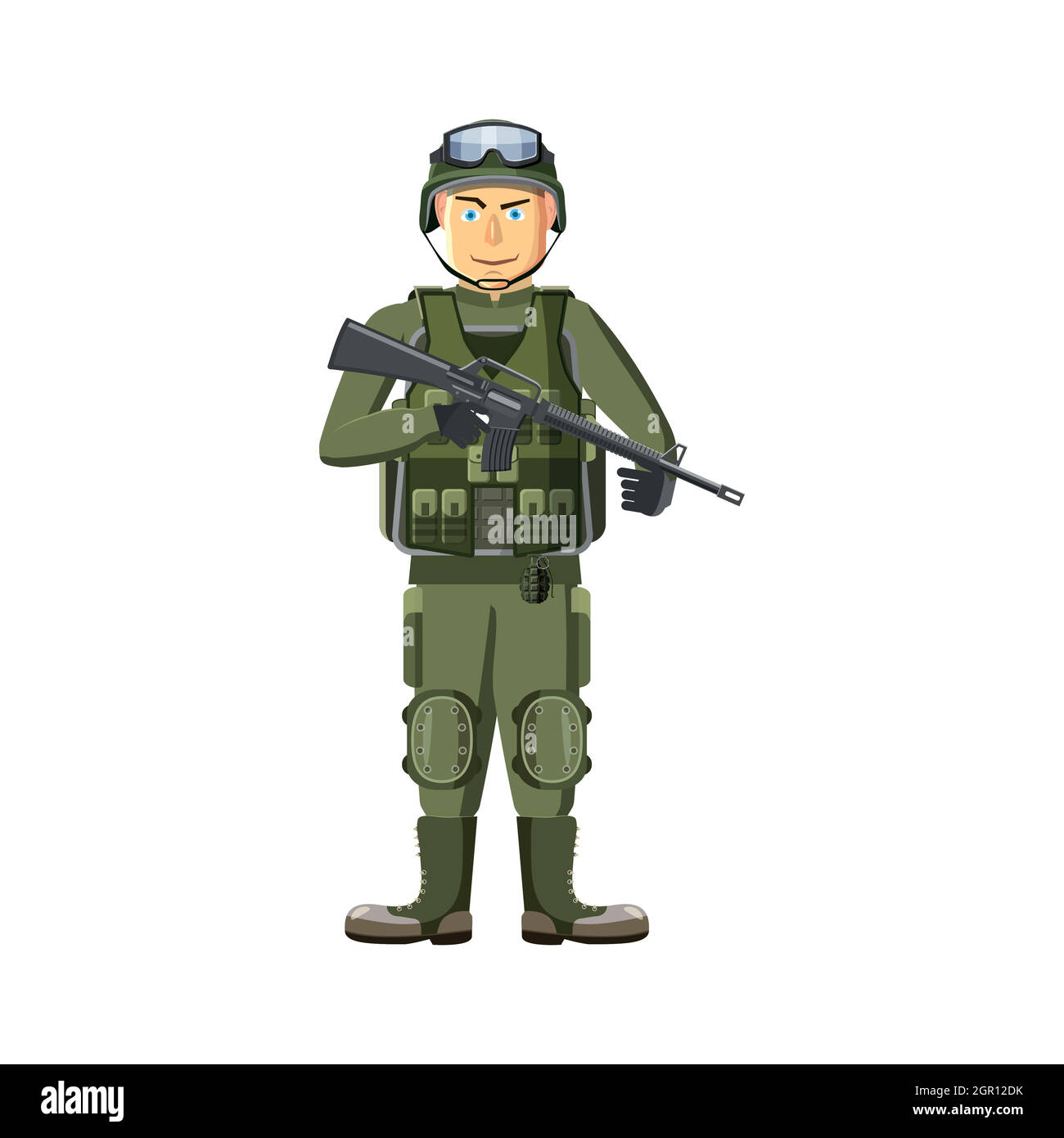Soldat avec l'icône d'armes, de style cartoon Illustration de Vecteur
