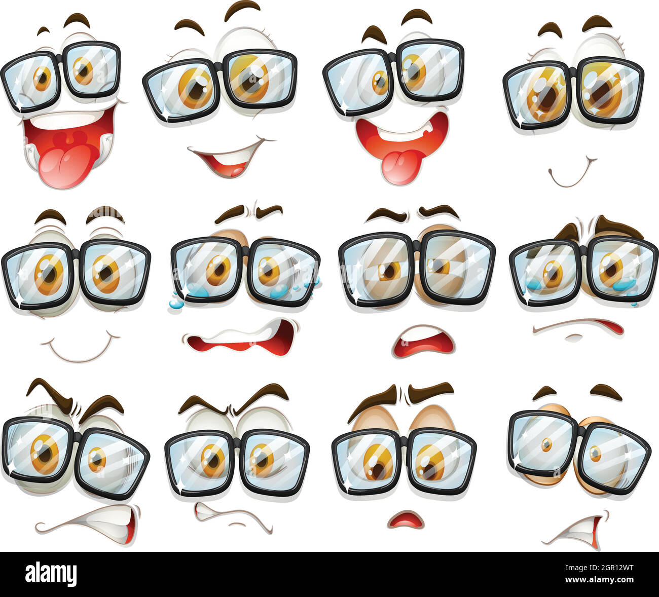 Expression faciale avec lunettes Illustration de Vecteur