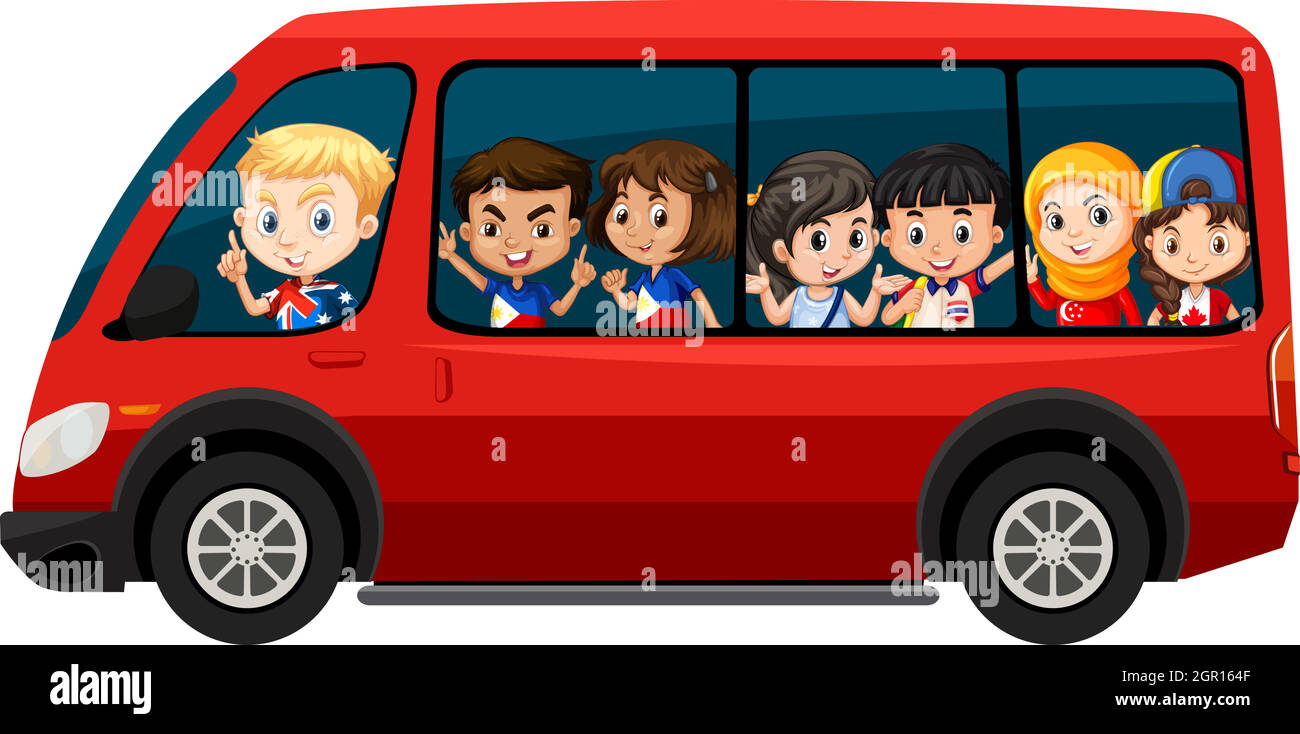 Enfants en minibus rouge Image Vectorielle Stock - Alamy