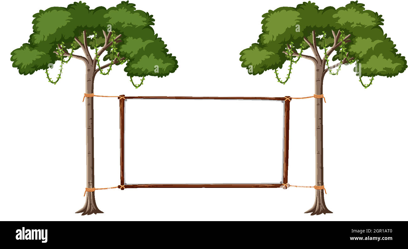 Bannière vide avec grands arbres sur fond blanc Illustration de Vecteur