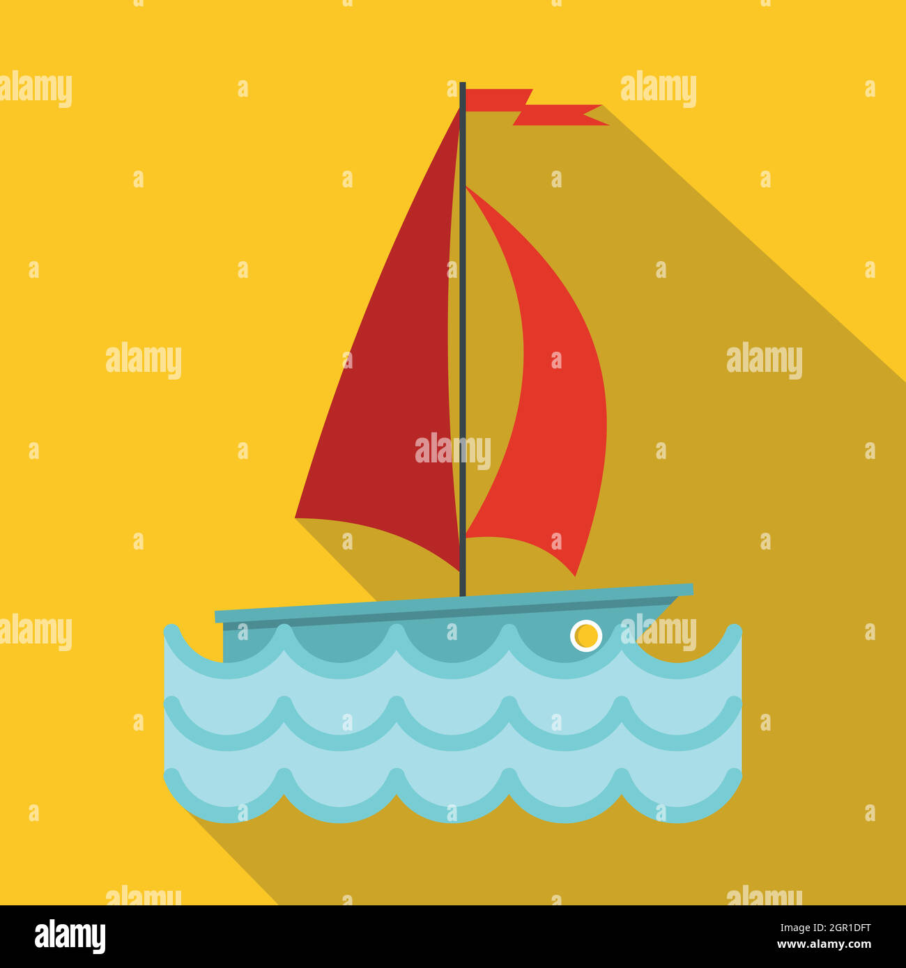 Yacht avec voiles rouge, icône de style plat Illustration de Vecteur