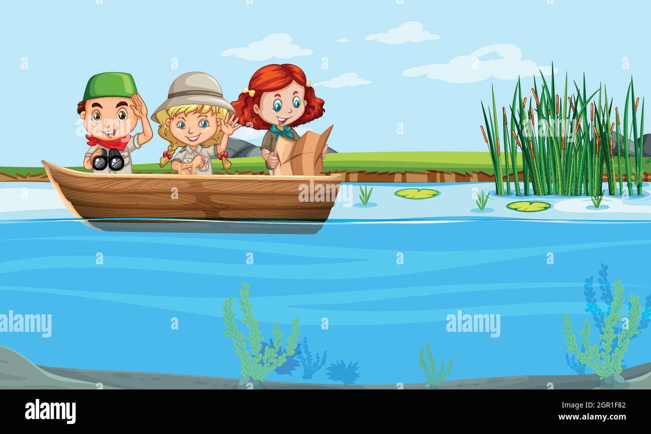 enfants sur un bateau Illustration de Vecteur