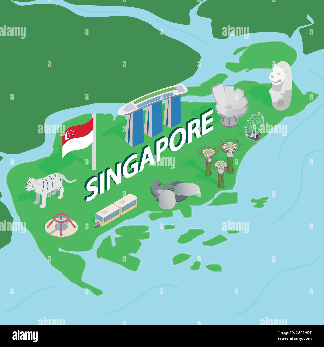 Carte de Singapour, style 3D isométrique Illustration de Vecteur