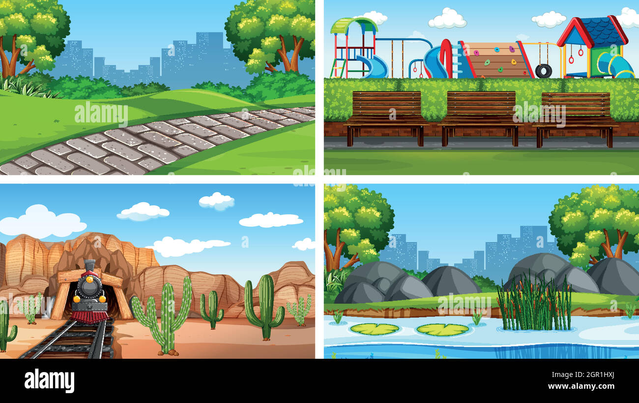 Ensemble de scènes dans le cadre de la nature Illustration de Vecteur