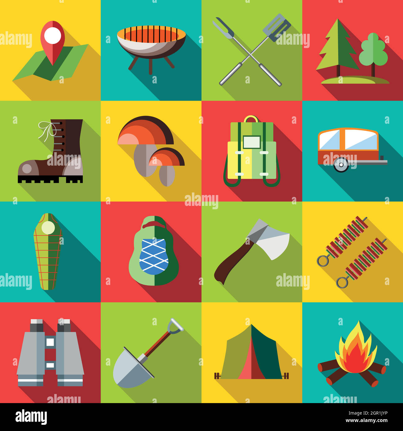 Camping icons set, style plat Illustration de Vecteur