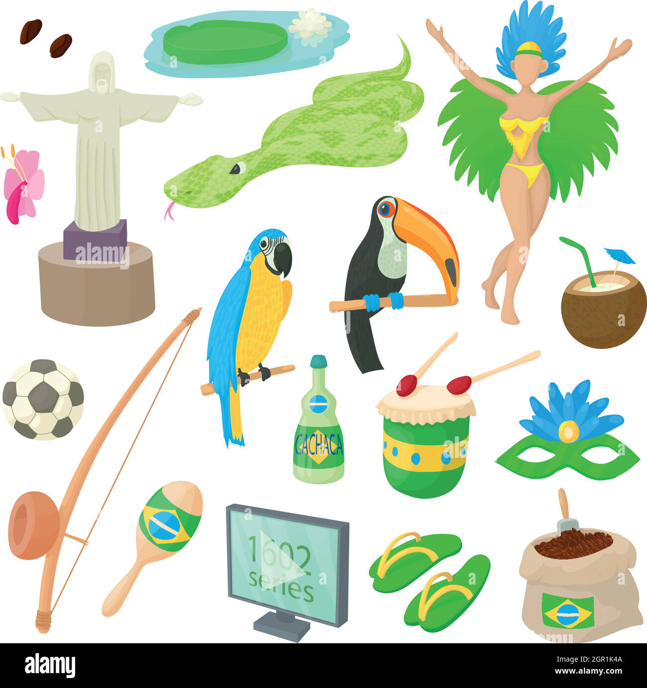 Le Brésil, l'ensemble des icônes de style cartoon Illustration de Vecteur
