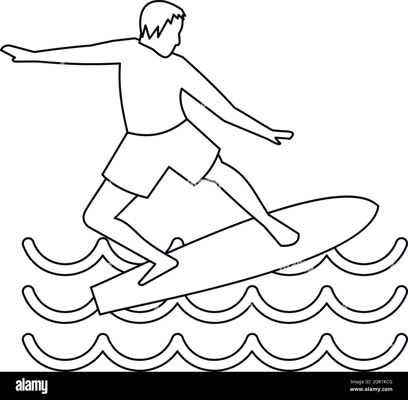 L'homme avec l'icône de surf, le style simple Illustration de Vecteur