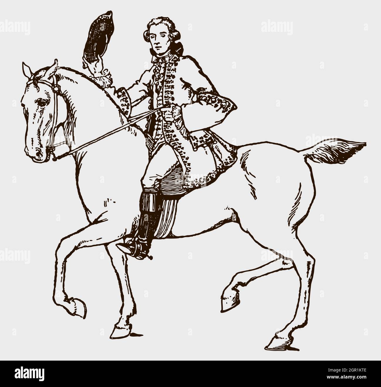 Équitation cavalier à partir d'un chapeau de levage du XVIIIe siècle Illustration de Vecteur