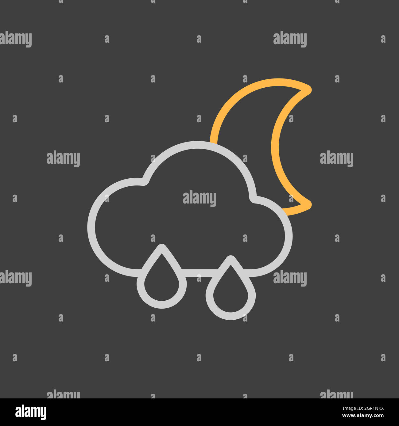 Nuage de pluie avec gouttes de pluie vecteur de lune icône plate sur fond sombre Illustration de Vecteur