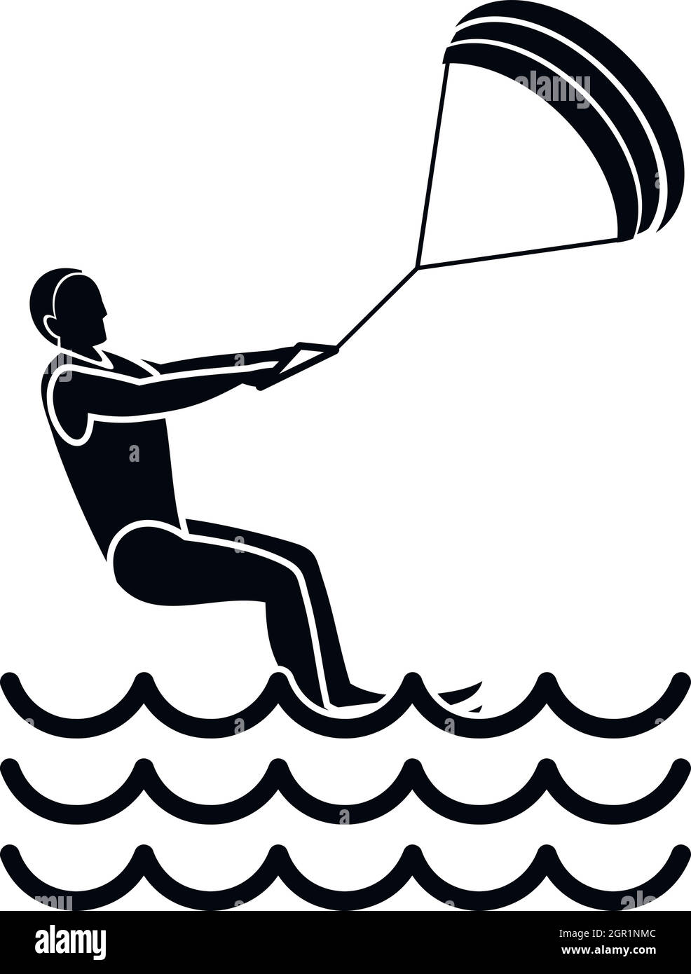 L'homme prend part à l'icône de kitesurf, le style simple Illustration de Vecteur