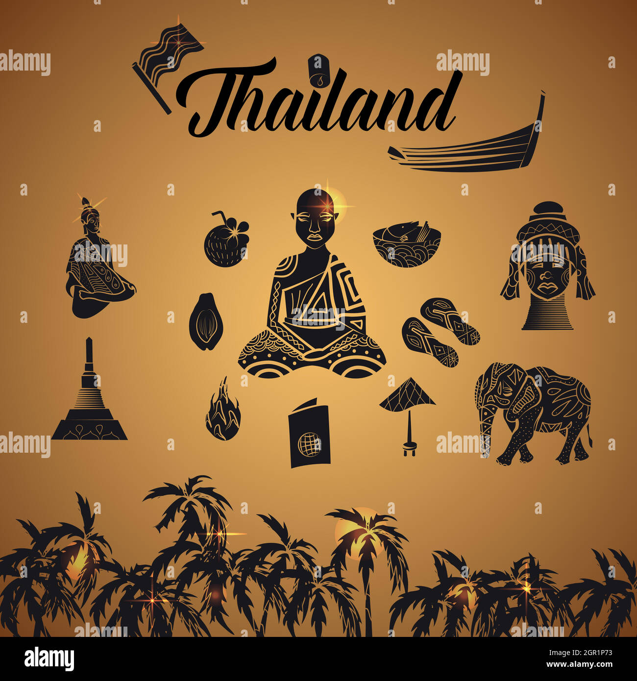 La Thaïlande, le style simple icons set Illustration de Vecteur