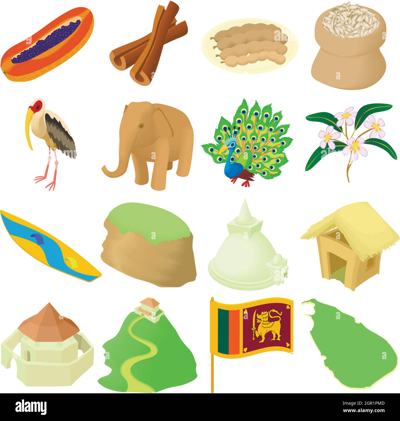 Sri Lanka icons set, cartoon style Illustration de Vecteur