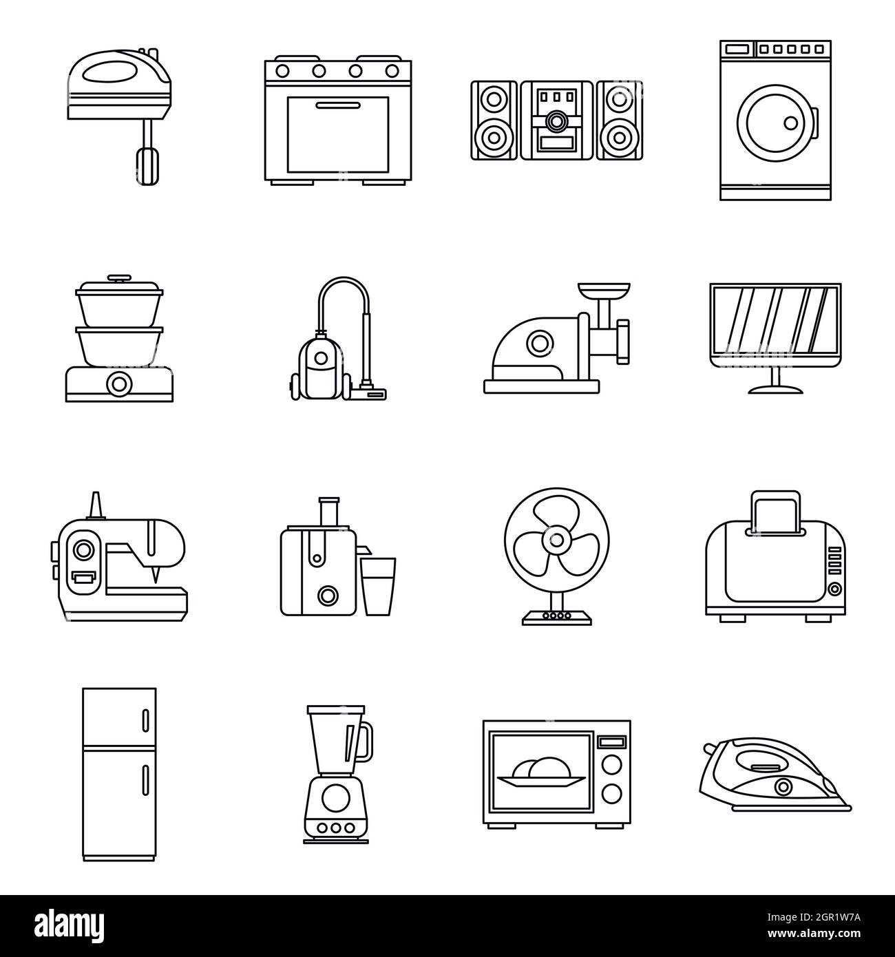 Les appareils ménagers icons set style du contour, Illustration de Vecteur