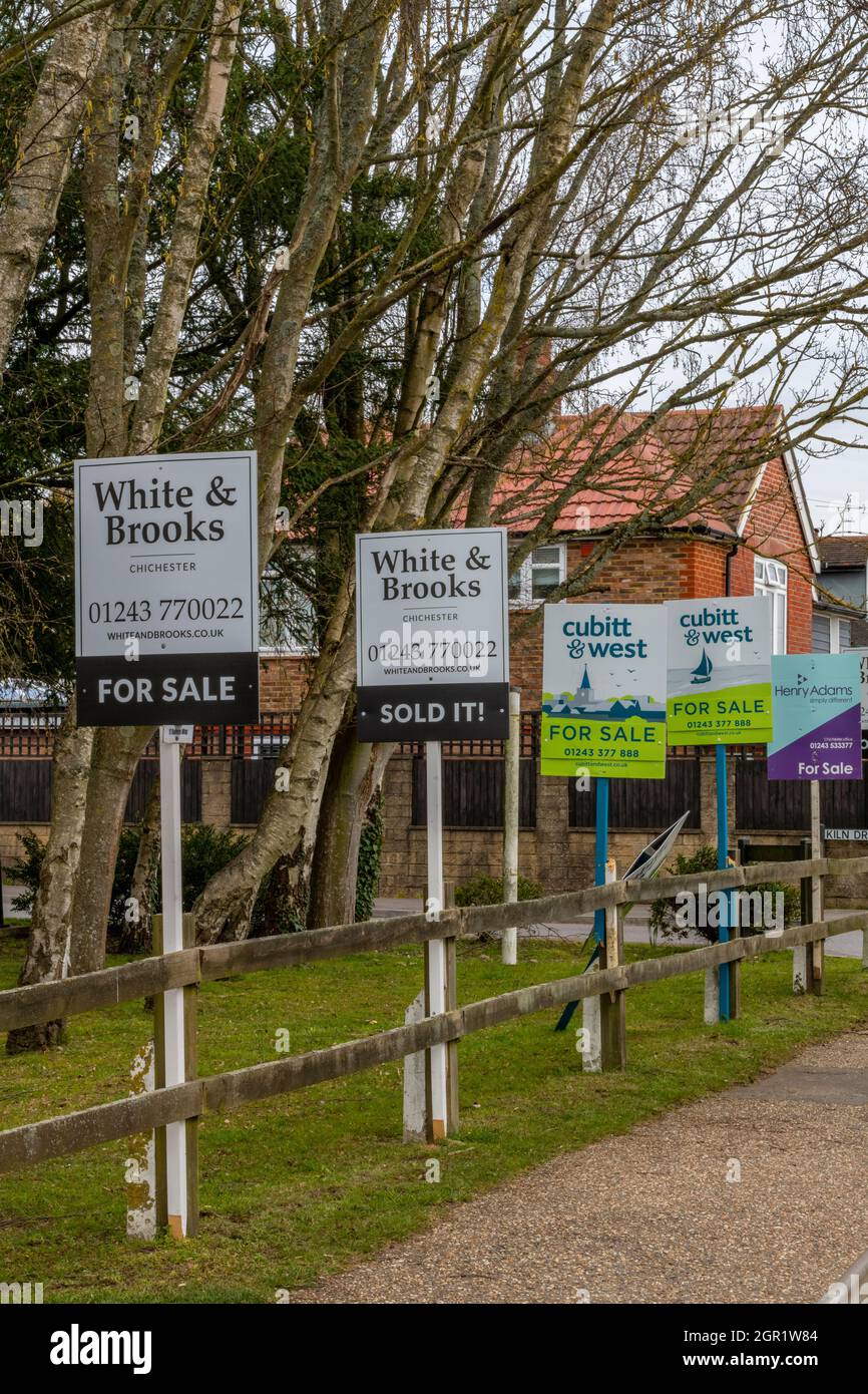 agents immobiliers à vendre conseils notiques hors des propriétés à vendre dans l'ouest de sussex, royaume-uni. acheteurs de maisons vendant des avis placés par des agents immobiliers immobilier Banque D'Images