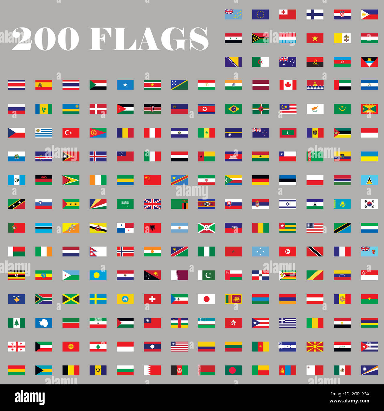 200 Ensemble de drapeaux du monde entier Illustration de Vecteur