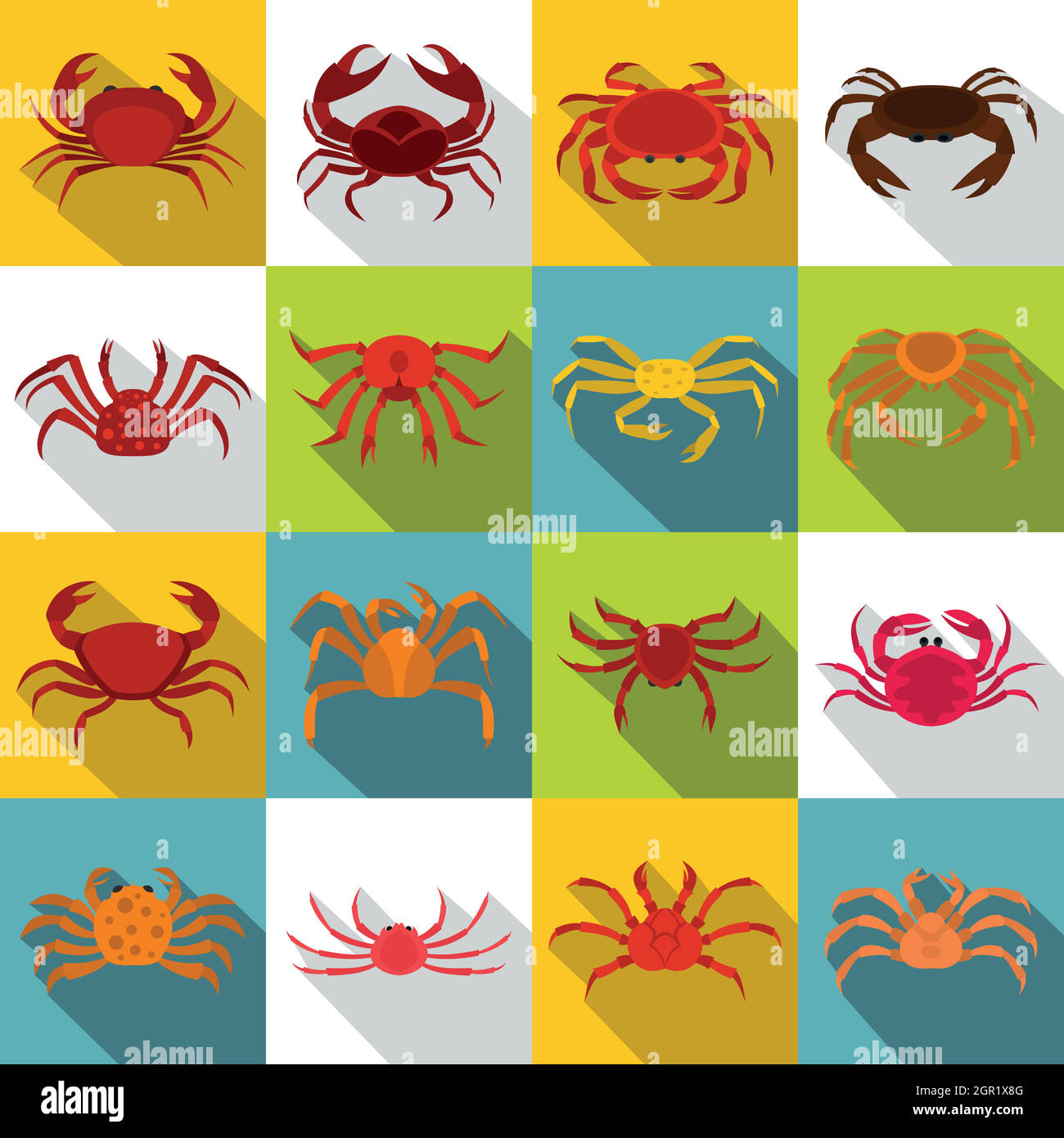 Diverses icônes du crabe, style plat Illustration de Vecteur