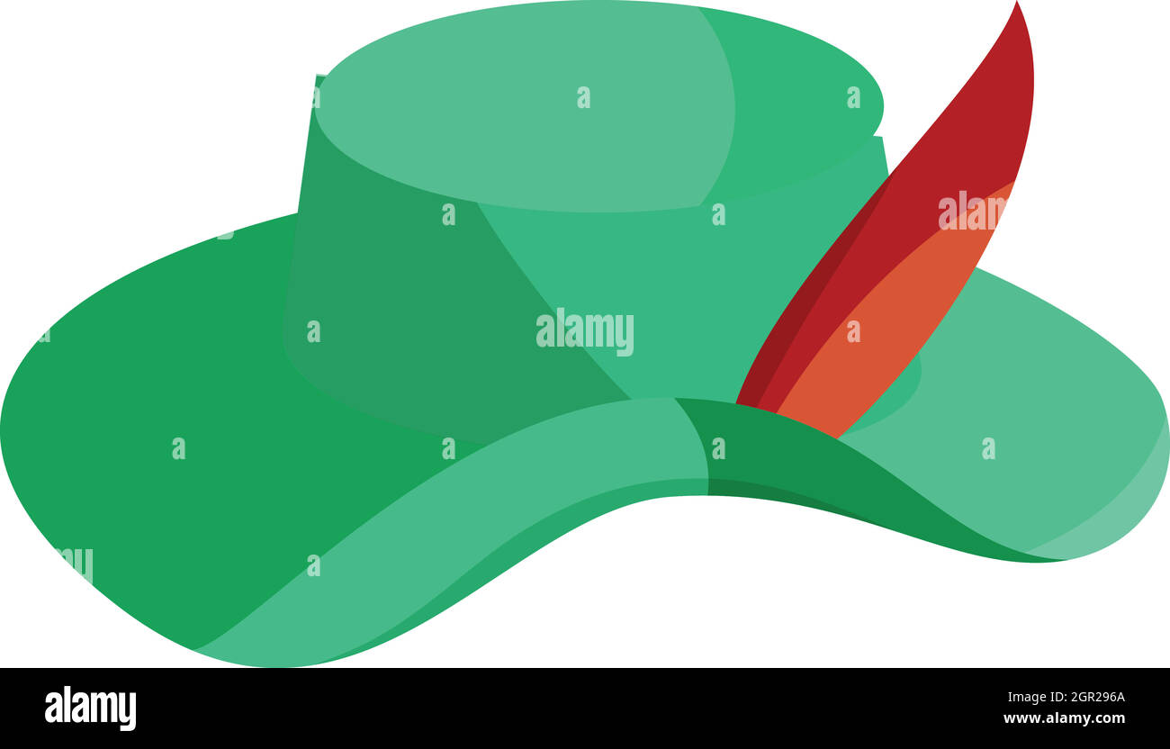 Chapeau vert avec l'icône de plumes, de style cartoon Illustration de Vecteur