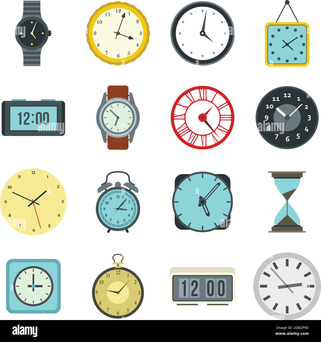 L'horloge du temps et de l'ensemble des icônes de style, télévision Illustration de Vecteur