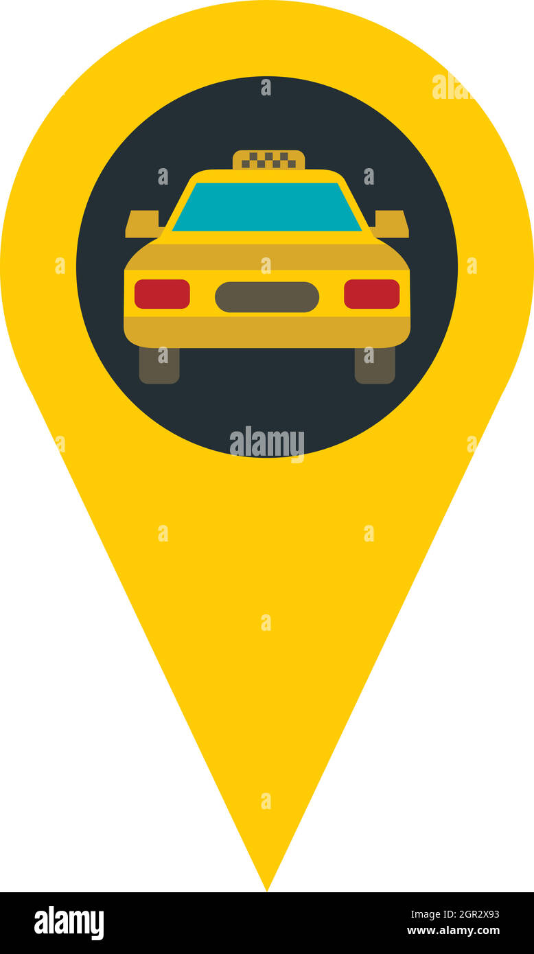 Pointeur GPS avec carte voiture taxi, icône de style plat Illustration de Vecteur