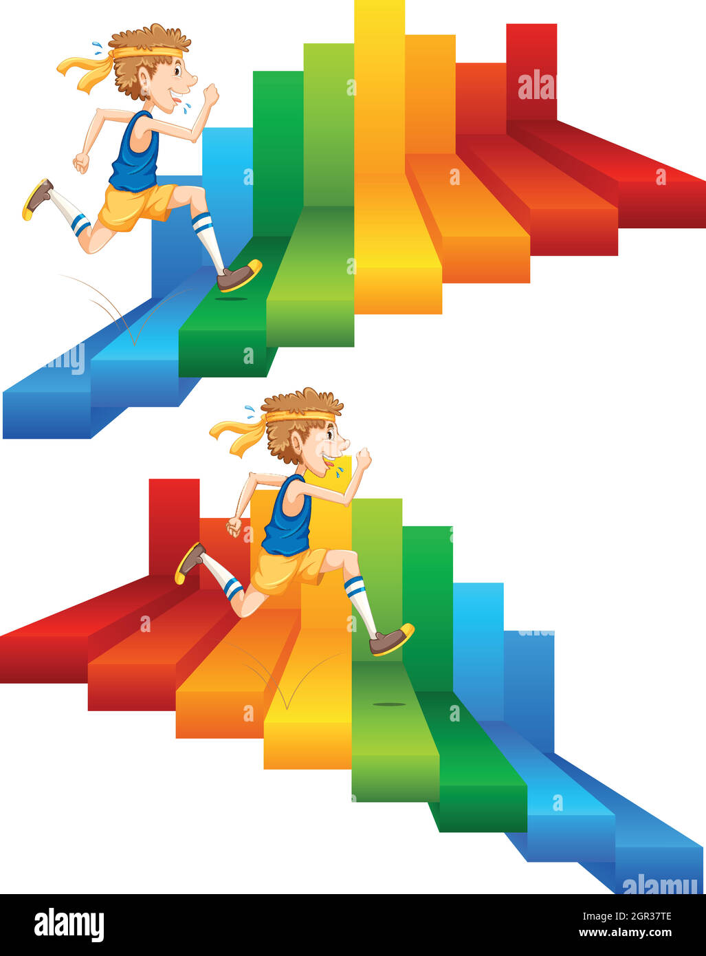 Un homme qui court sur un escalier coloré Illustration de Vecteur