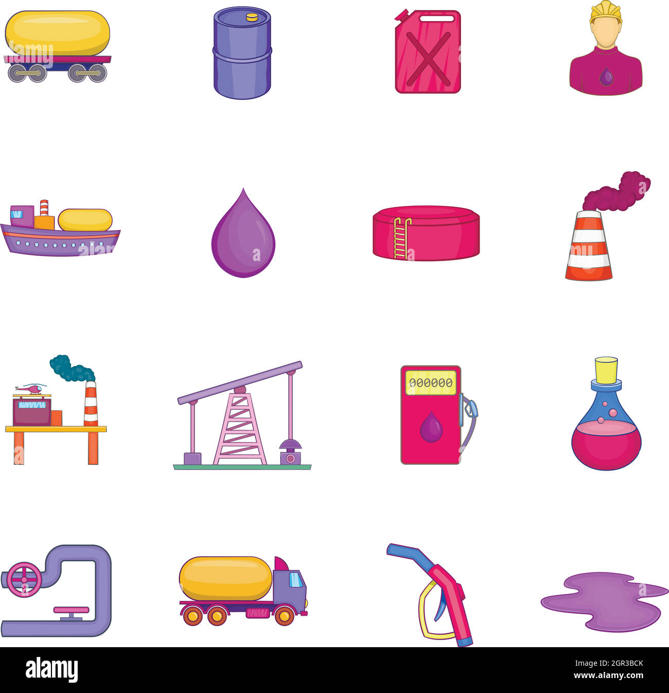 L'industrie de l'huile, cartoon style icons set Illustration de Vecteur